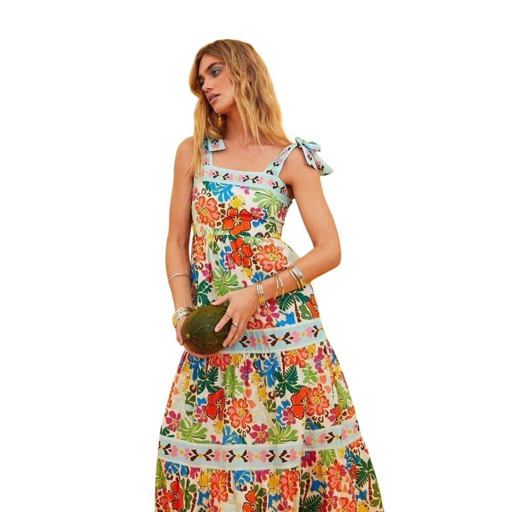 Beach Riot $178 Floral Tie Strap Cotton Boho Maxi Sundress Size XL
